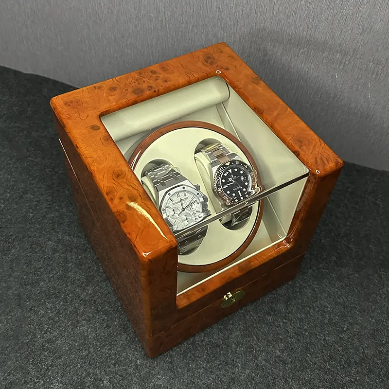 2 Slots Brown Automatic Watch Winder– Luxury Watch Storage for Automatic Watches
